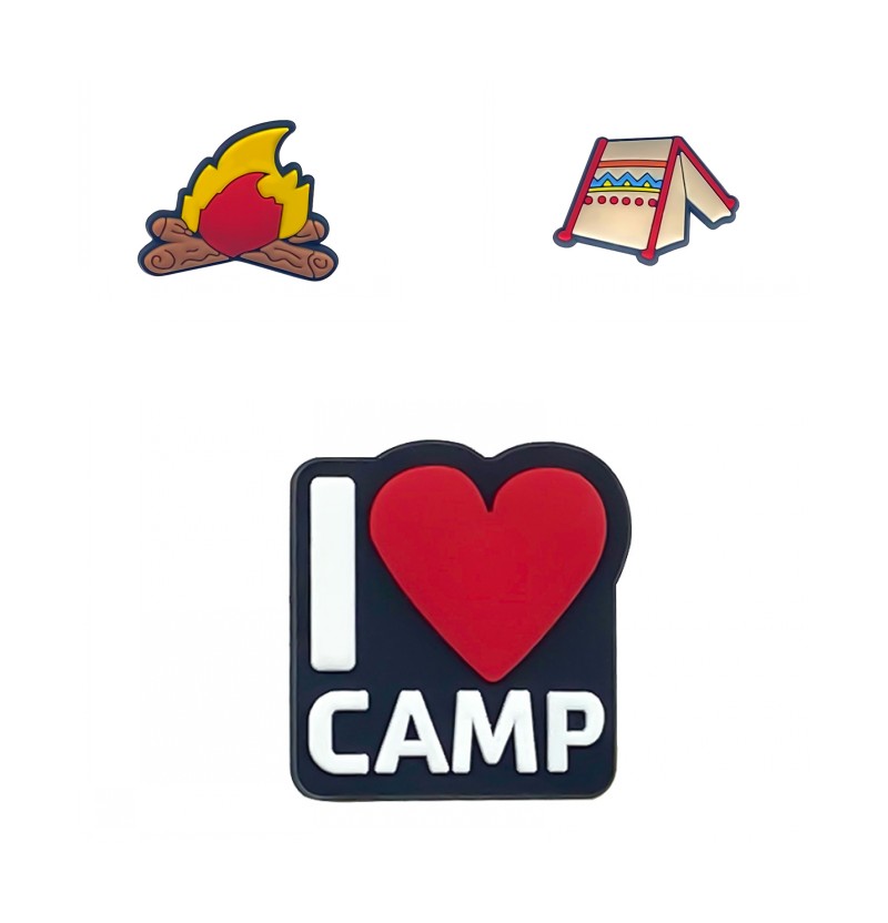 

100pcs/lot i love camping pvc shoe charms shoecharm buckles fashion accessories plastic ornaments soft rubber jibitz for croc shoes