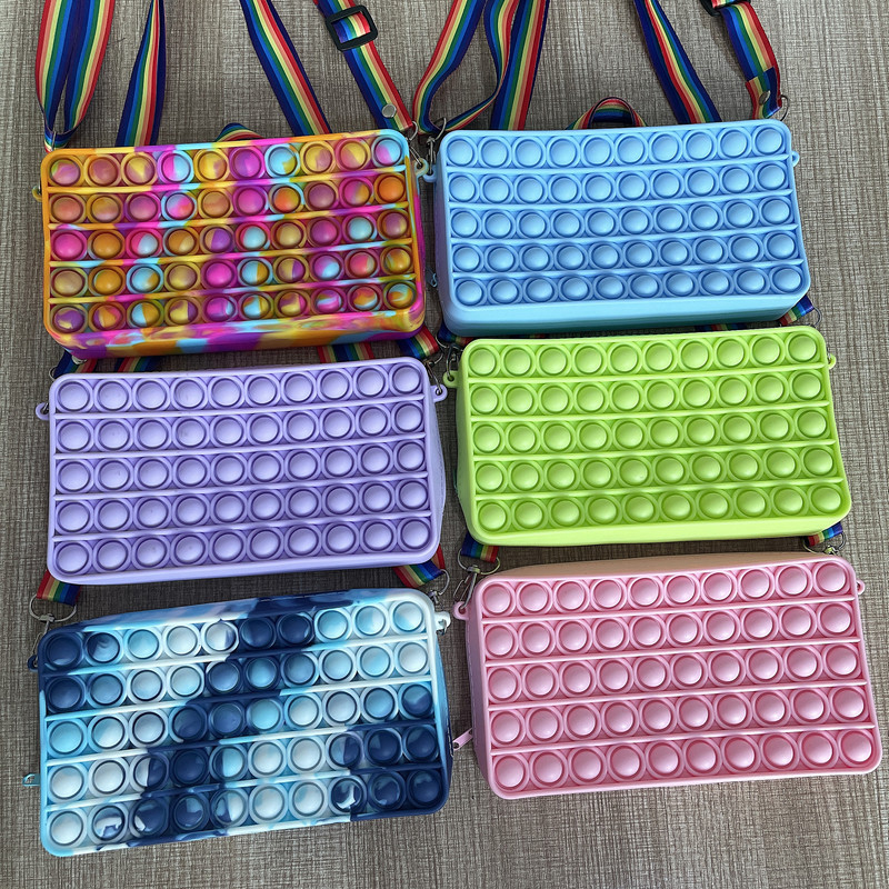 

Stress Relief Sensory Bubble Pops Decompression Bag Cellphone Straps Phone Pouch Rainbow Shoulder Strap Cases Fidget Push Finger Popping Gam