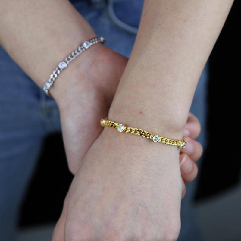 

Link, Chain Luxury Fashion Rhinestone Cz Charm Bracelet Women Men Hiphop Cuban Link Bracelets Simple Design Gold Silver Color Jewelry Gifts