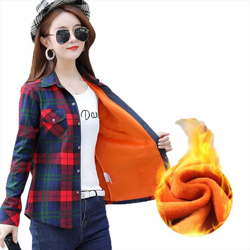 

plaid fashion autumn winter velvet women blouses warm primer check spring jacket coat 4xl, White