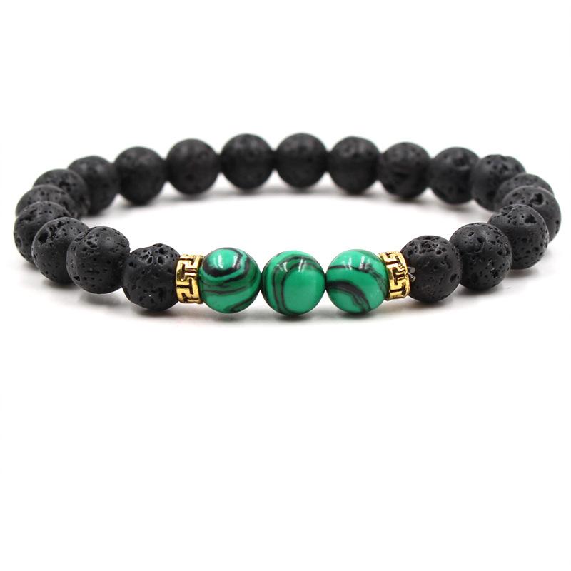 

Charm Bracelets Gold Color T-shaped Spacer Three Malachite Bracelet Blue Sandstone Buddha Bead Personality Men's