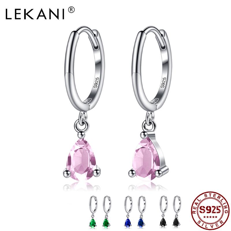 Sterling Silver Drop Earrings For Women Inlay Big Cubic Zirconia Four Colorful Choose Birthday Party Fine Jewelry Dangle & Chandelier-image-697493379