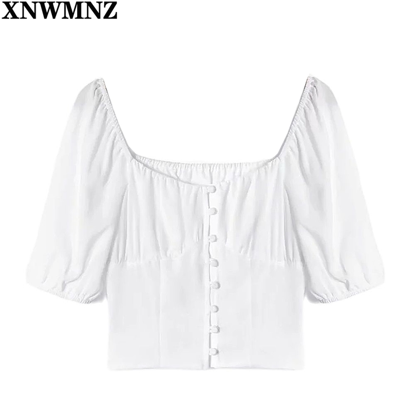 

Square Collar White Tunic Women Blouse Shirt Female Elegant Summer Sexy Puff Sleeve Tops Ladies chic Office Blouses 210520