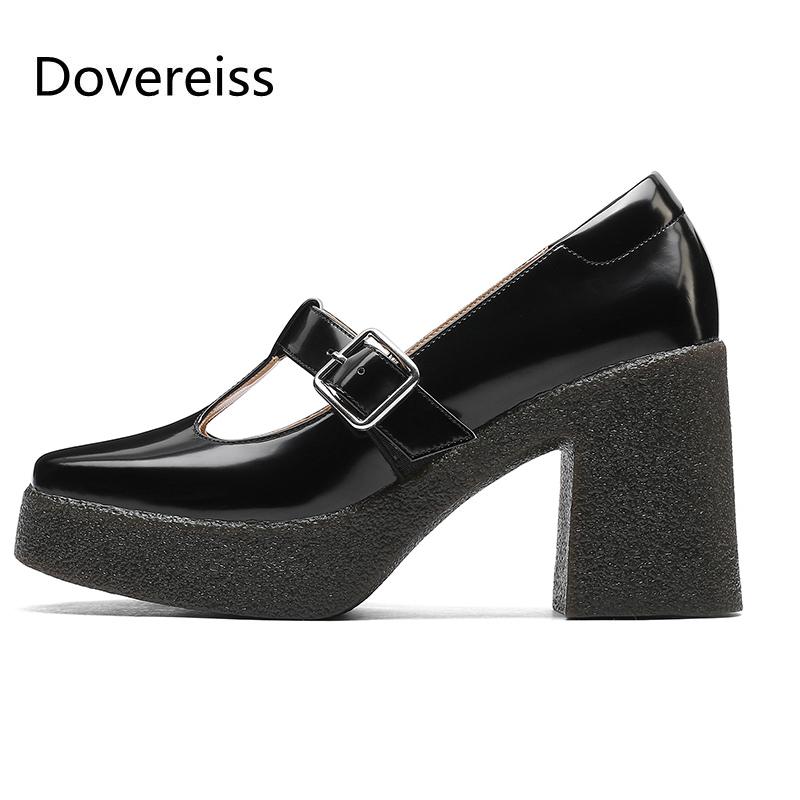 

Dovereiss Fashion Women's Shoes Summer White Elegant Pure Color Consice Buckle Chunky Heels Waterproof Pumps Sexy Office Lady Dress, Black