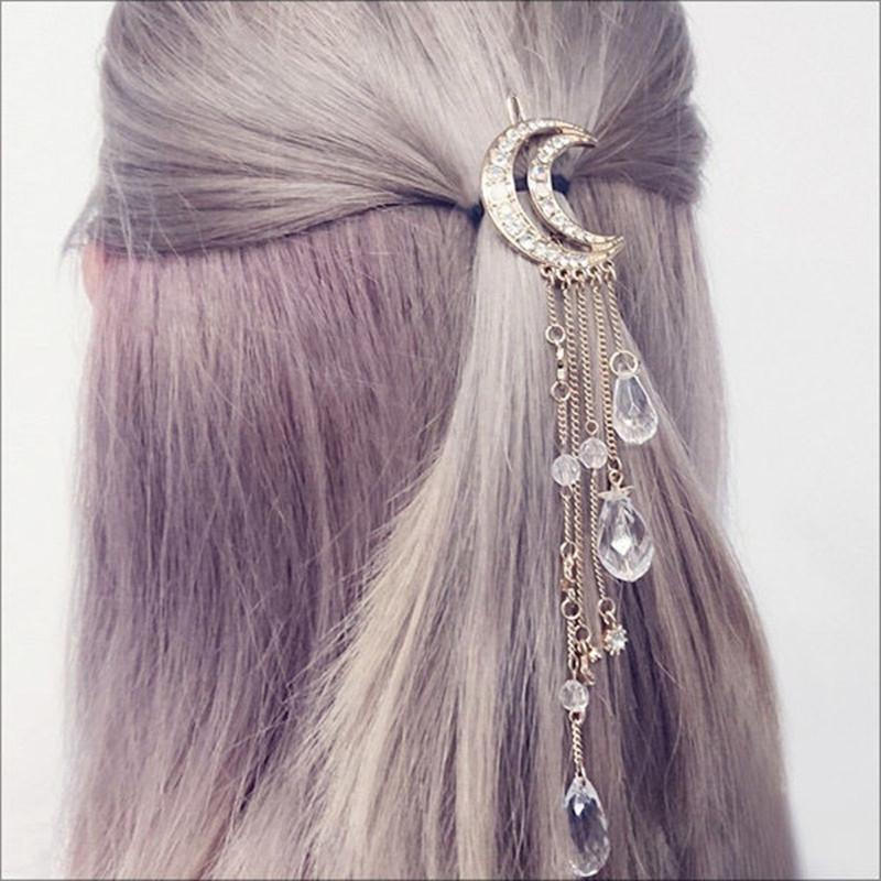 

Hair Clips & Barrettes Fashion Moon Long Tassels Crystal HairPins Rose Gold For Women Girls Accessories Jewelry Bijoux Mother Gift, Golden;silver