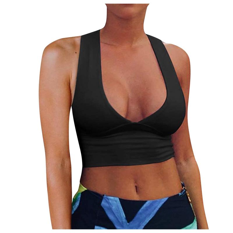 

Women's Tanks & Camis Women Sexy Tops Sleeveless Deep V-Neck Hollow Out Tight Tank Gather Underwear Black Femme Camisas De Mujer, White