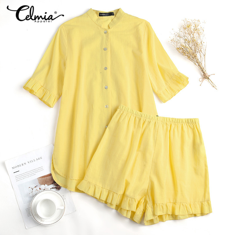 sleepwears Celmia Summer Cotton Two-piece Sleepwear Women Home Wear Pajama Sets Casual Short Sleeve Ruffle 2021 Fashion Loungewear S-5XL 7-image-673532719