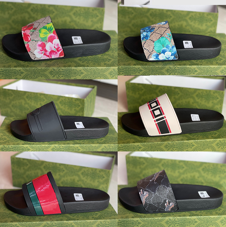 

2021 brand men women rubber slides sandal designer slippers summer fashion flower snake printed animal luxury casual shoes womens leather 31, Black