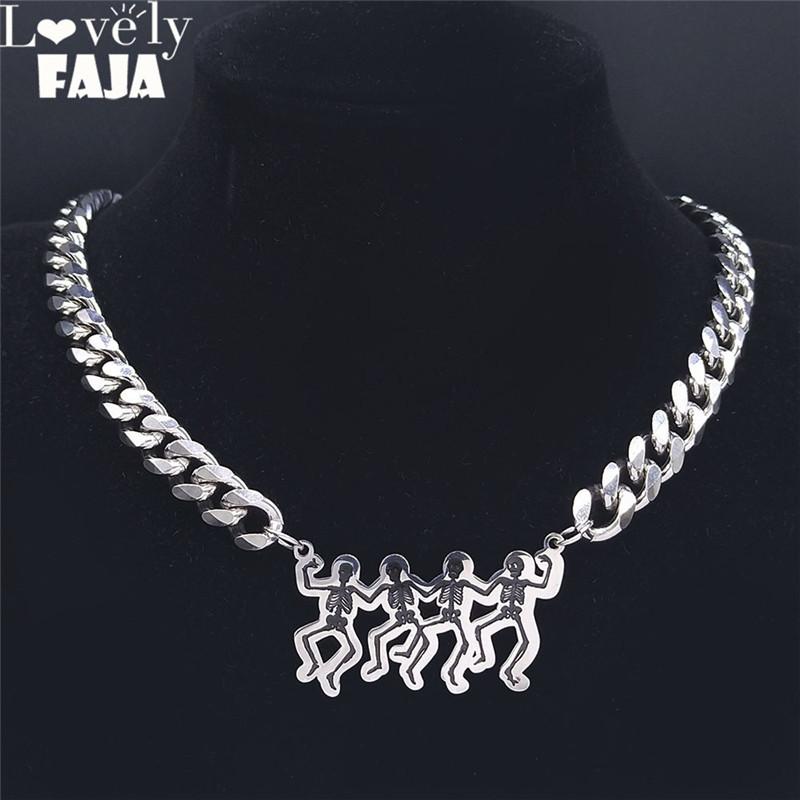 

Pendant Necklaces 2021 Gothic Punk Skull Stainless Steel Choker Necklace For Women/Men Chain Jewelry Collier Gothique NXS03, Silver