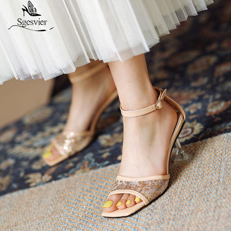 

Sandals Sgesvier Lace Leisure Women Thin Heeled Shoes 2021 Summer Party Platform High Heels Buckle Woman Beige, Black