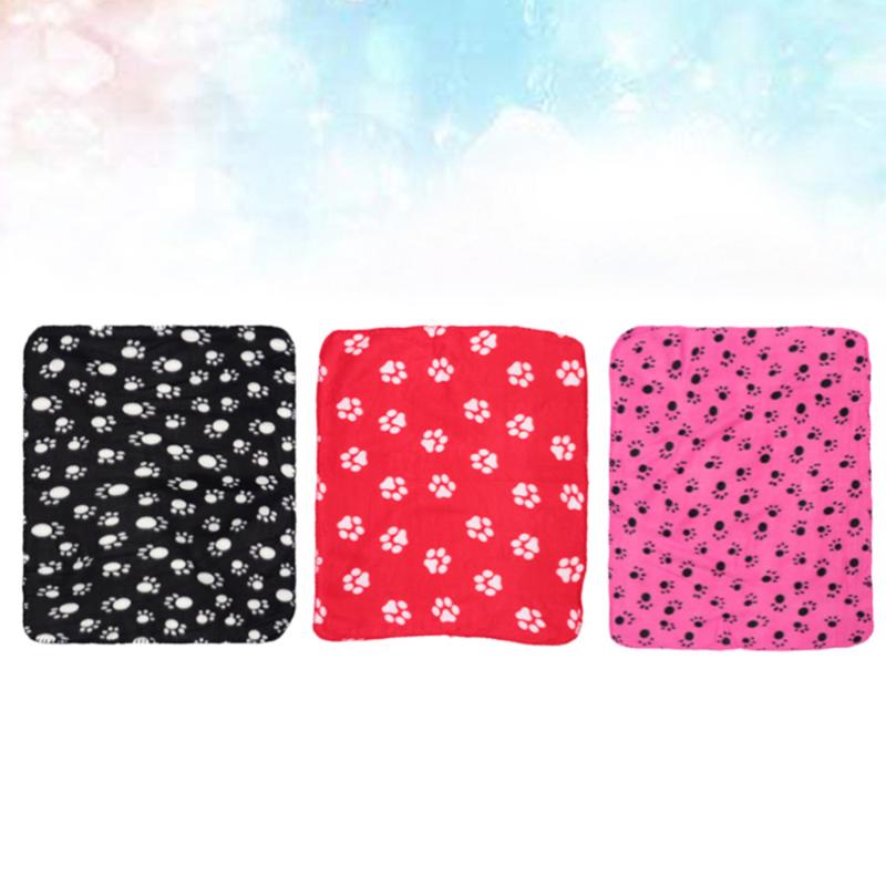 

3pcs 70x60cm Winter Warm Pet Sleeping Mat Double Plush Pets Blanket Dog Claw Printed (1pcs Rosy Background Black Claw, 1 Kennels & Pens
