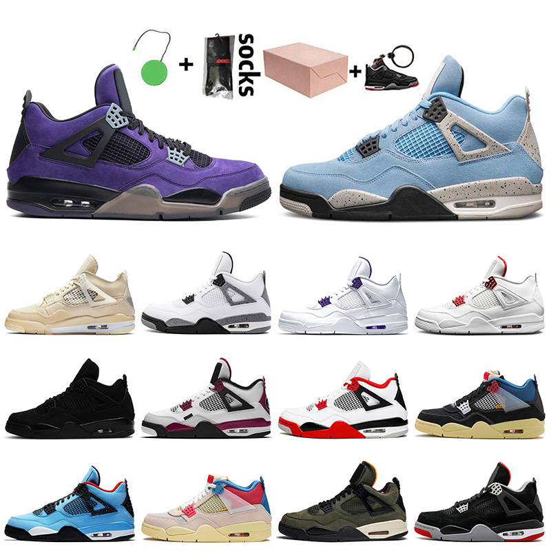 

2021 Women Mens Jumpman 4 4s Basketball Shoes With BOX Travis Scotts Purple University Blue White OFF Sail Fire Red Starfish Retro Trainers, Item28 yellow 40-47