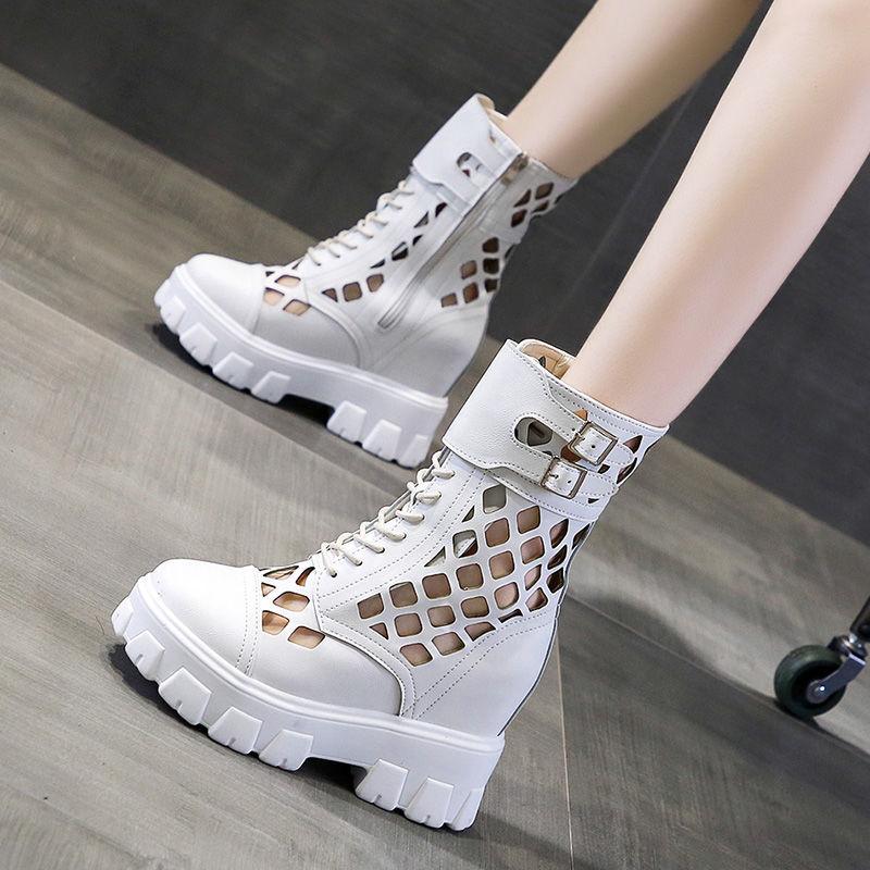 

Boots For Women Summer 2021 Mid-calf Boot Female PU Leather Slip On Woman Strange Heels Footwear Women's Shoes, Black