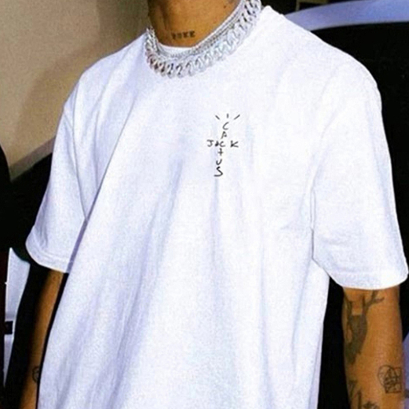 

Travis Scott Cactus Jack Tee White CJ T-shirts Casual Short Sleeves Cotton T Shirts Men Women Hip Hop Streetwear MG210021, White;black