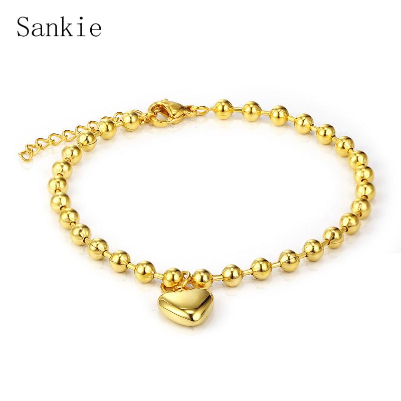

Link, Chain Sankie Classic Steel Ball Bracelets For Women Gold Color Stainless Solid Heart Charm Bracelet Wholesale Fashion Jewelry