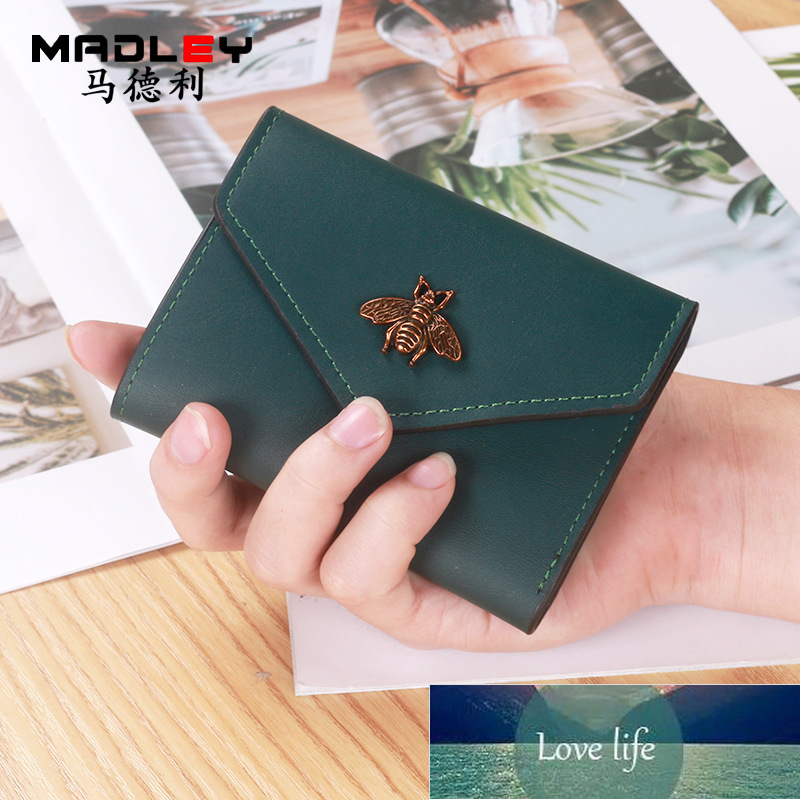 

New Ladies' Purse Little Bee Short Solid Color Clutch Multi Functional Multi Card Slot Card Holder, Green