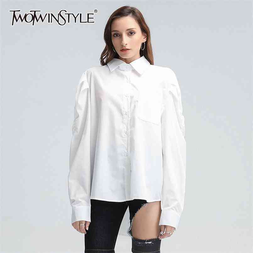 

Minimalist Solid Blouse For Women Lapel Long Sleeve Casual White Basic Shirt Female Fashion Clothing Spring 210524