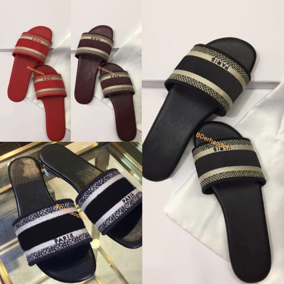 

With Box Dust Bag Womens Sandals Luxurys Designers Slides Paris Fashion Summer Girls Ladies Flip Flops Sexy Embroidered Floral Slippers Low Heels Loafers