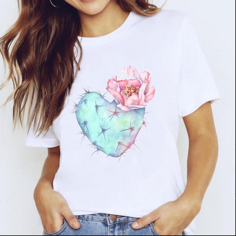 

Women T Shirt Cactus Heart Short Sleeve Print Clothes Ladies Womens Graphic Tops Female Tumblr shirts, White