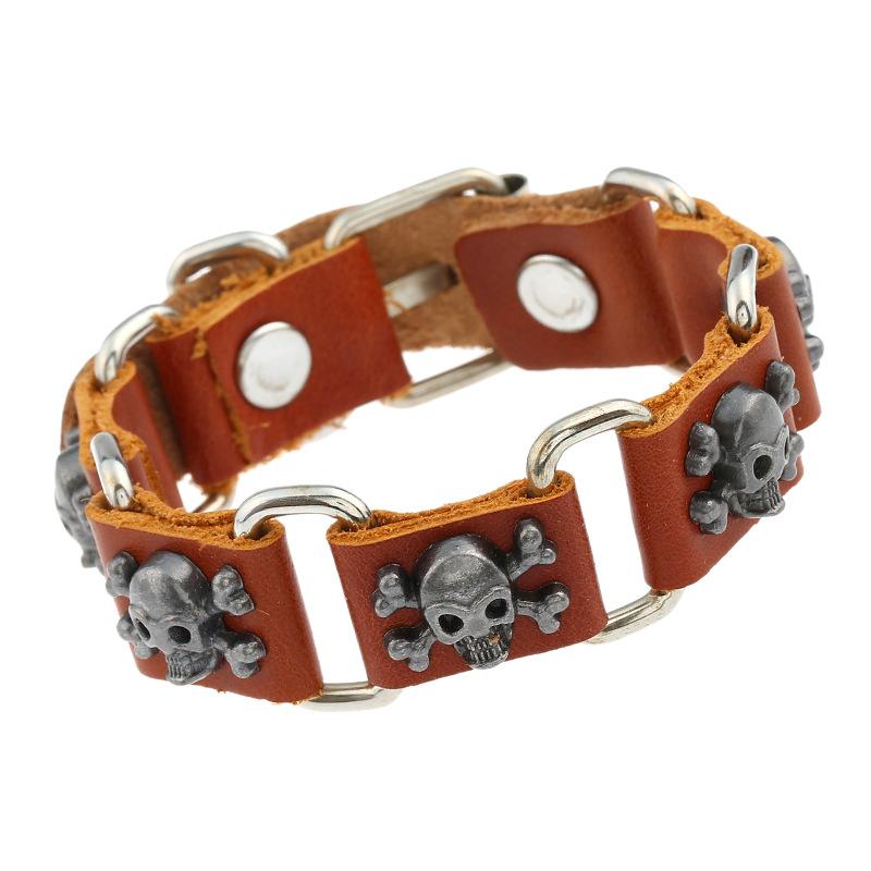 

Bangle Jessingshow Stylish Skeleton Metal Skull Punk Gothic Rock Chic Leather Belt Delicate Bracelets For Unisex & Bangles