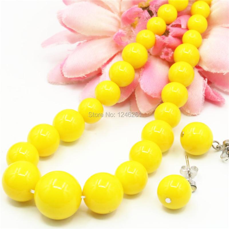 

Earrings & Necklace 6-14mm Accessories Hallowmas Yellow Glass Lucky Beads Chain Earbob Sets Women Girls Gifts Jewelry Making, Silver