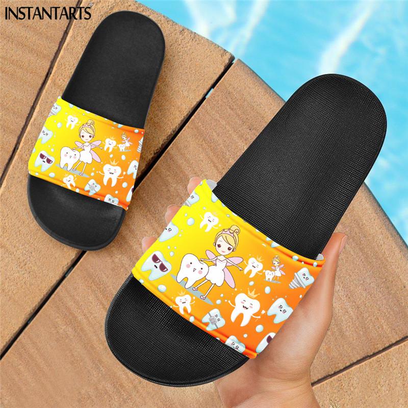 

Kawaii Teeth Dentist Print Women Casual Bedroom Slippers Comfortable Indoor Home 2021 Fashion Summer Sandals, Black