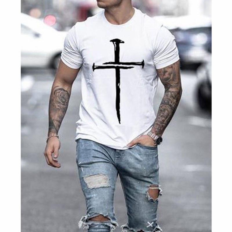 

Men's T-Shirts Summer Casual 3D Printing T-shirt Jesus Cross Short-sleeved Oversized Round Neck Streetwear Collocation, Szj3