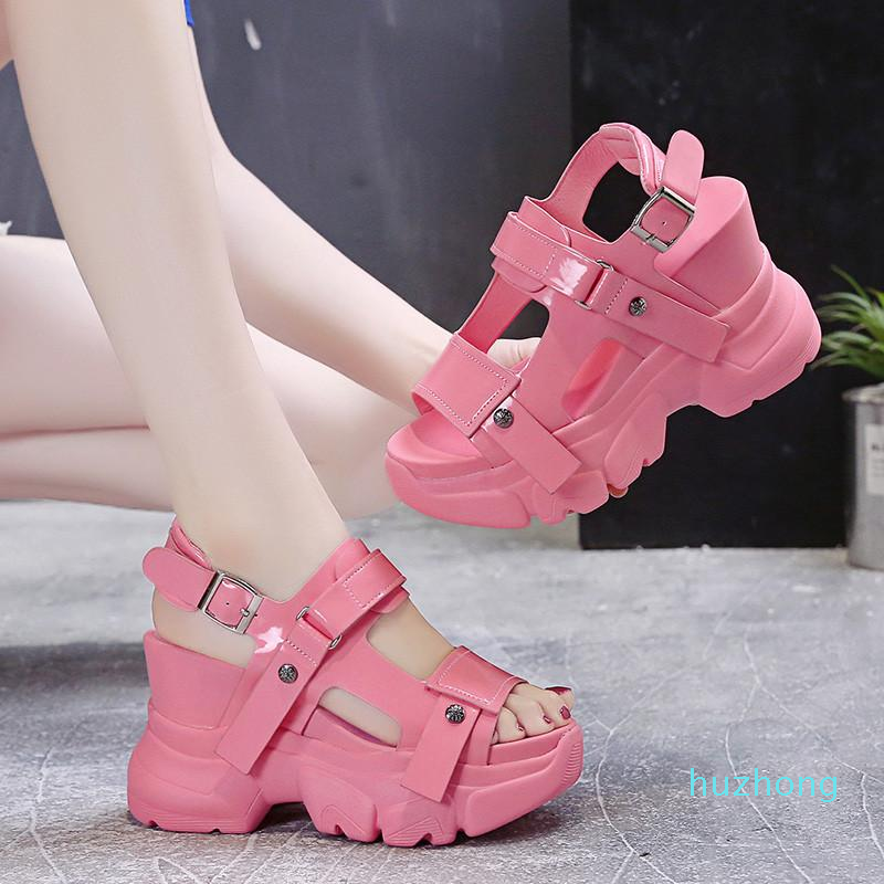 

Summer Women Platform Sandals Fashion Buckle Design White 8.5cm Increasing Thick Sole Casual Shoes Female