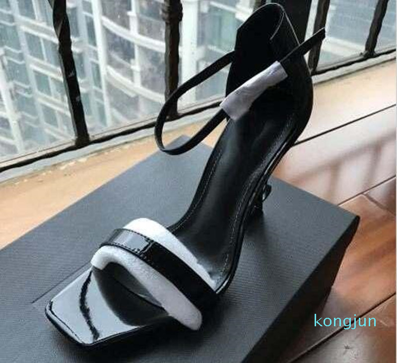 

Designer- Women shoes Designer style Patent Leather Thrill Heels Women Unique Letters Sandals Dress Wedding Shoes Sexy shoe