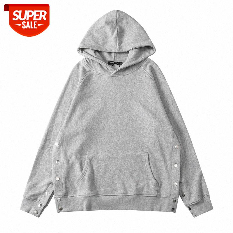 

Pure color versatile casual style men and women couple button hooded pullover loose long-sleeved sweater #nY8H, Black