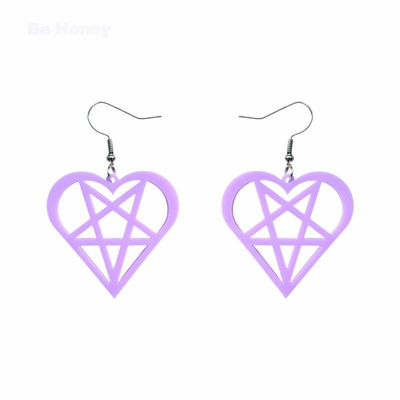 

dangle & chandelier harajuku fashion purple heart five-pointed star earrings acrylic hollow out pentagram party lucky99 jewelry e121608, Silver