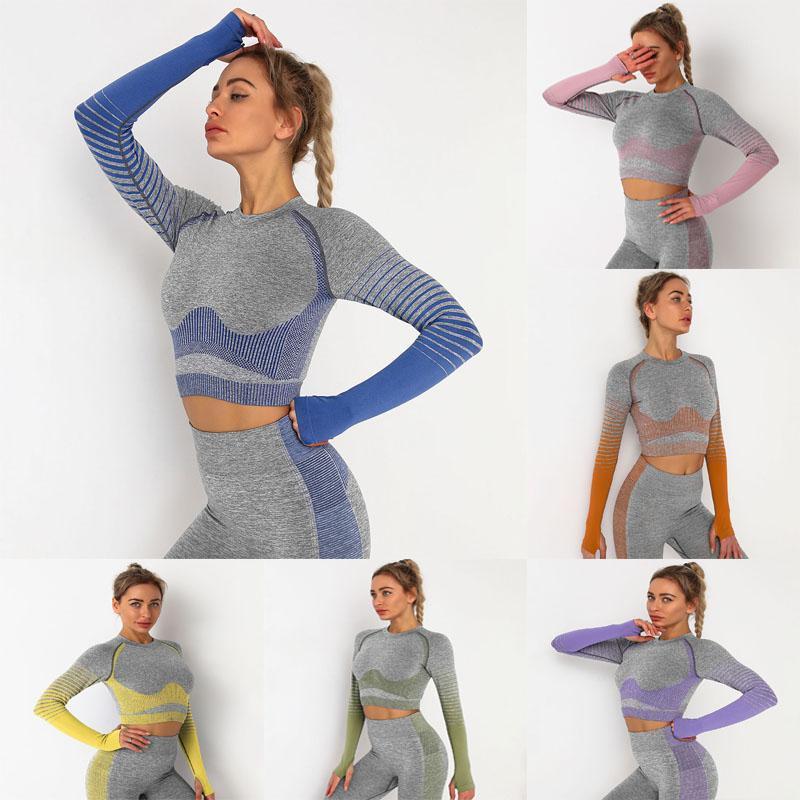 

Yoga Outfit Gradient Sports Tops Women Quick Drying Training Running Seamless Long Sleeve Workout Shirt Gym Clothing Sportswear, Purple long sleeve