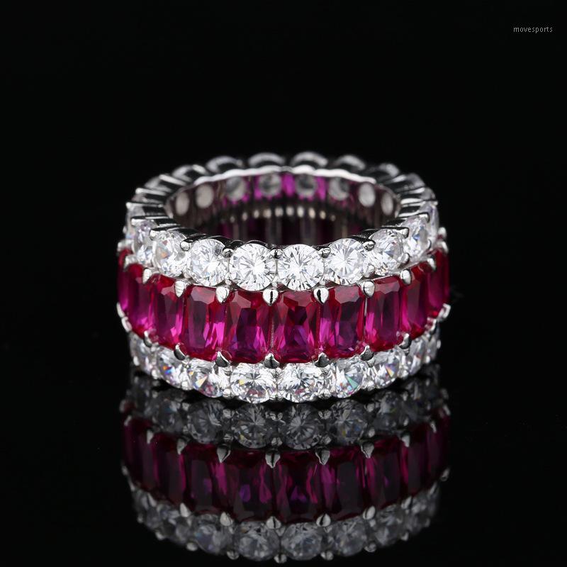 

Cluster Rings 2021 Trend 925 Sterling Silver Fashion Wedding Engagement Vintage Couple Big Bling Ruby Sapphire Ring Fine Jewelry1