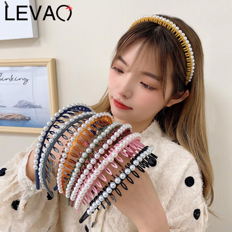 

Hair Accessories Levao Non-slip Headband Pearls Bands For Women Headwear Tooth Hairband Hoop Bezel Styling Tool