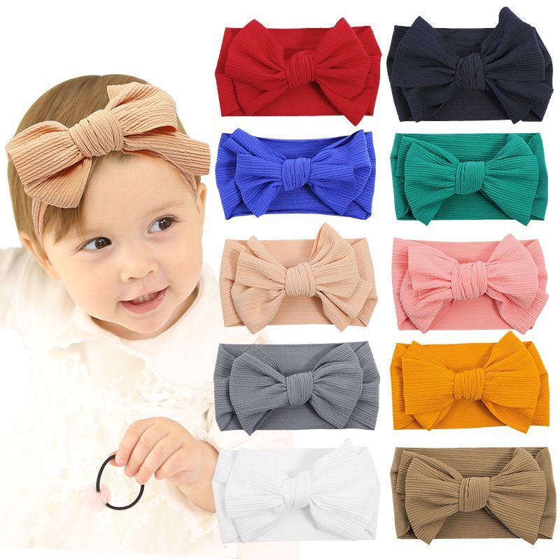 

Large 6 inch Adjustable Baby Headband,Ribbed Bows Headbands,Waffle Knit Baby Turban Girls Handmade Knotbow Headbands, Multi-color