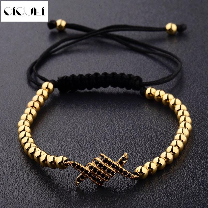 

Beaded, Strands OIQUEI Adjustable Jewelry 4mm Gold Color Copper Beads Charm Bracelets Men CZ Zircon Cute Bat Braided Macrame For Women, Black