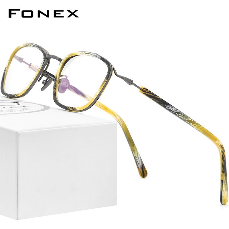 

Fashion Sunglasses Frames FONEX Acetate Titanium Glasses Frame Men 2021 Vintage Retro Square Prescription Eyeglasses Women Myopia Optical Ey