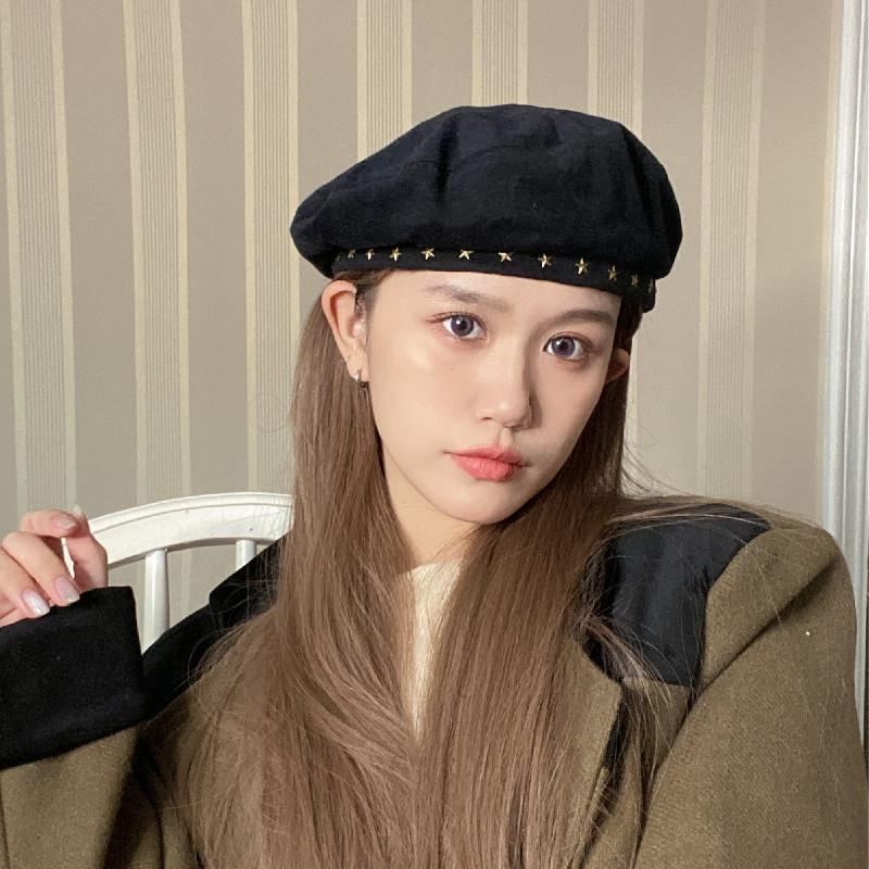 

Berets Women Pure Color French Artist Wild British Cotton Beret Cap Design Five Star Fashion Retro Painter Hat Ladies Gorros, Beige