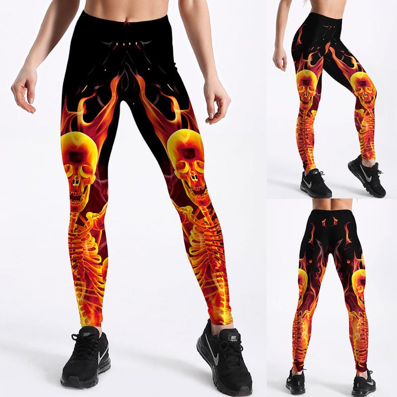 

Halloween Skull Print Sport Leggings Women Gym High Waist Push Up Yoga Pants Fitness 3D Prints Elastic Running Outfit