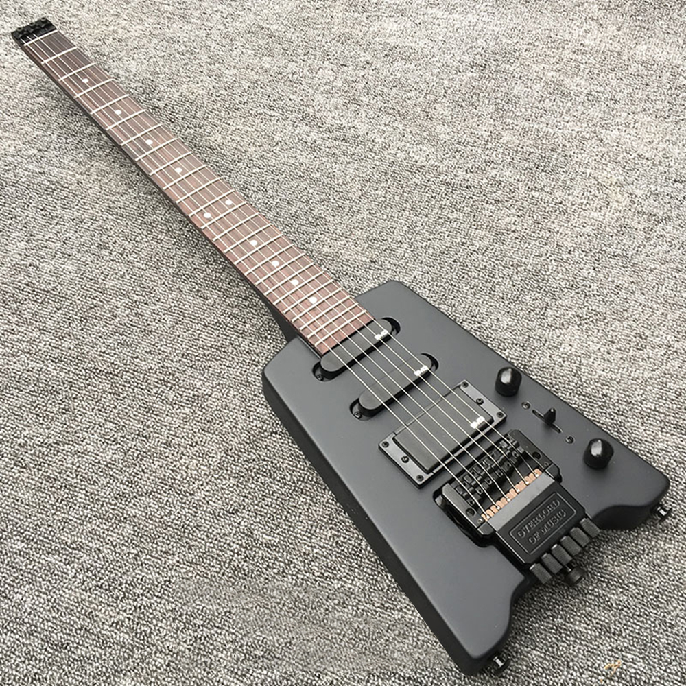 

New Arrival 6 Strings Headless Black Electric Guitar with Floyd Rose,Rosewood Fretboard
