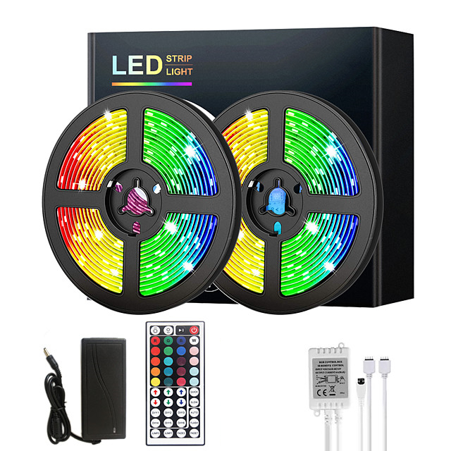 

LED Strip Lights RGB 5M 10M 15M 20M Flexible Color Change SMD 2835 IR Remote Controller 44Key 100-240V Adapter for Home Bedroom Kitchen TV Back Decor DC12V Waterproof