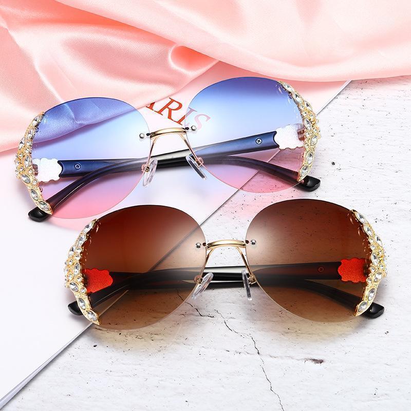 

Sunglasses 2021 European And American Women's Rimless Sunglasses. Large Framed With Diamonds. Street Po Sunglasses1