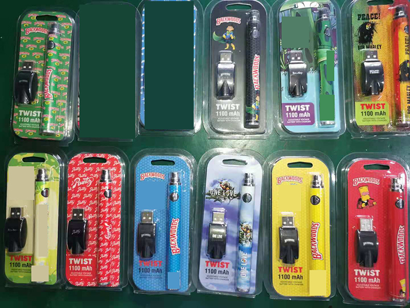 

Colorful Printing Twist Preheat 1100mah Battery Charger Kit variable voltage Preheat Bud Touch battery 510 thread Vape Pen Cartridge Vaporizer Backwoods USB
