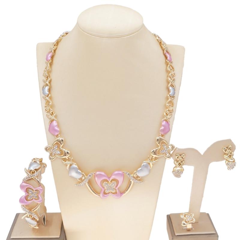

Earrings & Necklace Gold Color Wedding Sets African Beads Jewelry Set Crystal Bracelet Earring Ring, Silver