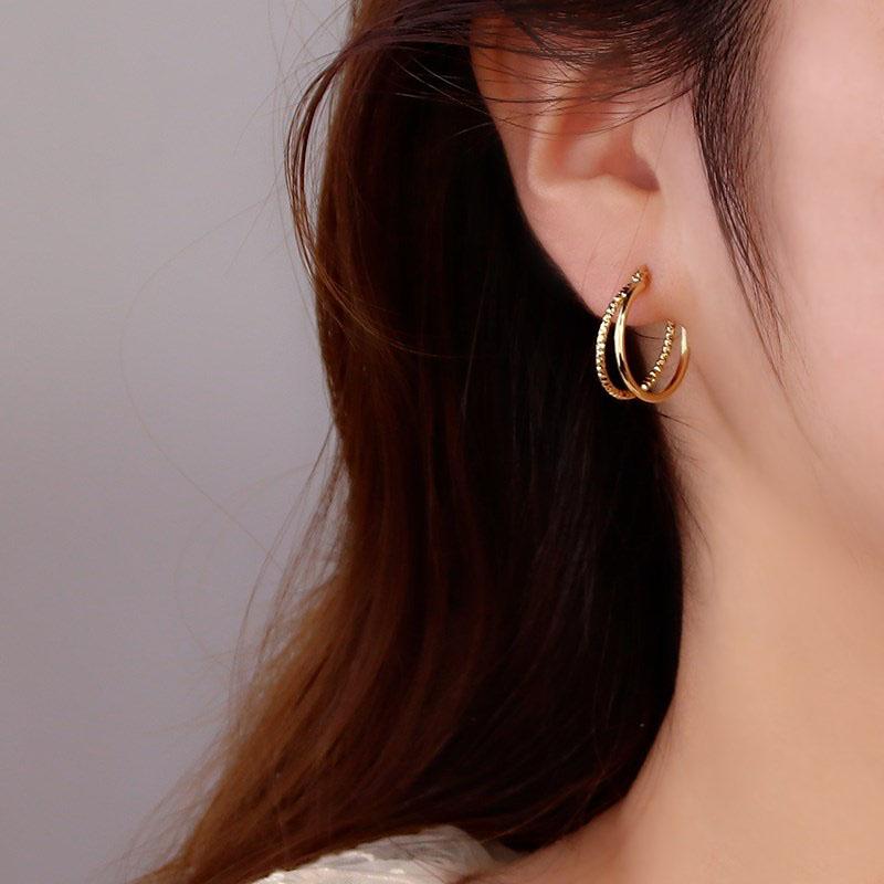 

Hoop & Huggie Big Round Circle Double Twist Gold Color 925 Sterling Silver Earrings For Women Fashion Trendy Korean Jewelry Gifts