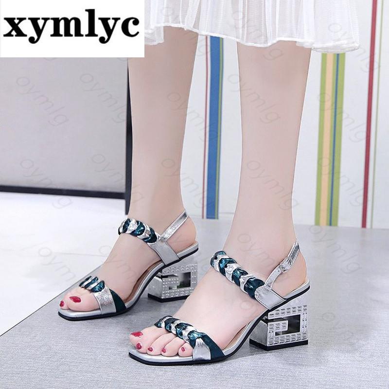 

Sandals Women's 2021 Summer Thick Heeled Open Toe Button High Shoes Slippers, Black