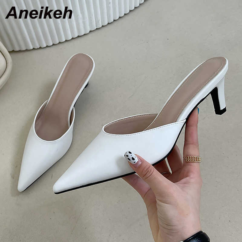 

Aneikeh Spring/Autumn Fashion Pointed Toe PU Pumps Summer Stiletto Heels Gladiator Party Mules Concise Shallow Solid Slip-On 210615, Black