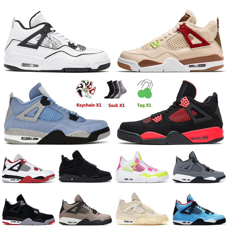 

High Quality 2022 Basketball Shoes 4 4s IV OG Jumpman University Blue Red Thunder White Black Cactus Jack Taupe Haze Off Mens Women Sneakers Trainers, C8 military black 40-47