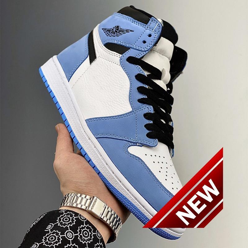 

High Og 1 Unc Black White University Blue Shoes Jumpman Womens Basketball Mens Sports Sneakers With Box Size 40 -47 .5, Black mcocha lae-up
