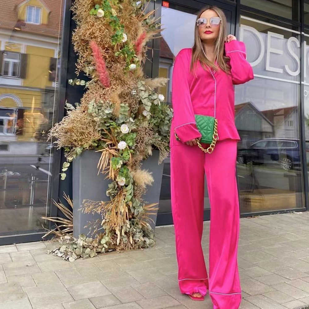 

Two Piece Set Women Fashion Pajama Style Shirt Blouse and Elastic waist Pants Casual Women Outfits Pants Sets Summer 210709